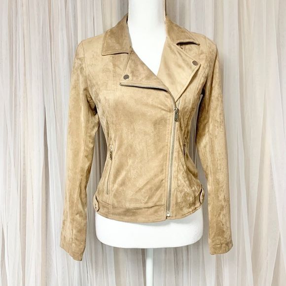 Atmosphere Jackets & Blazers - Atmosphere tan faux suede asymmetrical zip up light jacket